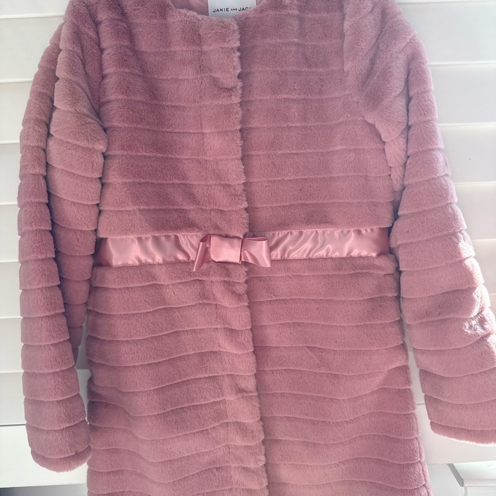 Janie and Jack Pink Pea Coat Faux Fur Satin Accent